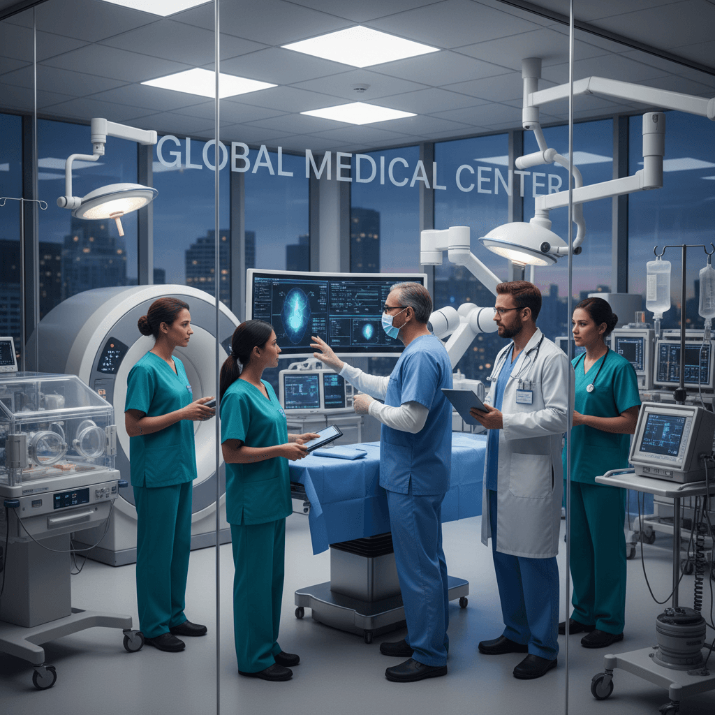 Medical team collaborating in hospital